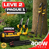 Mini Motosserra Elétrica Com 4 Baterias 21v Bivolt + BRINDE Bolsa de Ferramentas Multiuso - COMPRE 1 LEVE 2