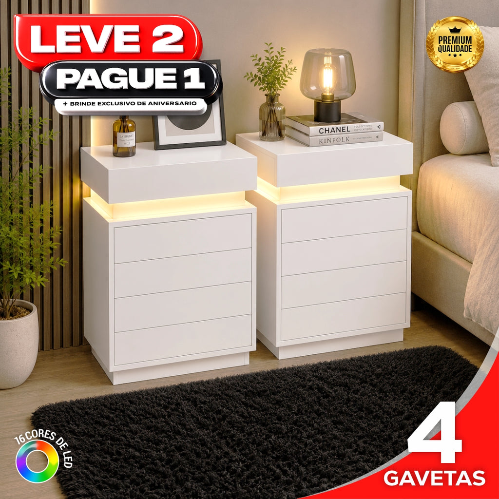 Gaveteiro Inteligente Led Multifuncional c/ Carregador + BRINDE: Tapete Peluciado de 122x183cm - COMPRE 1 LEVE 2
