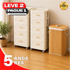 Gaveteiro Multiuso com Rodinhas OrganizaMax™ + BRINDE: Cesto De Roupa em Bambu - COMPRE 1 LEVE 2
