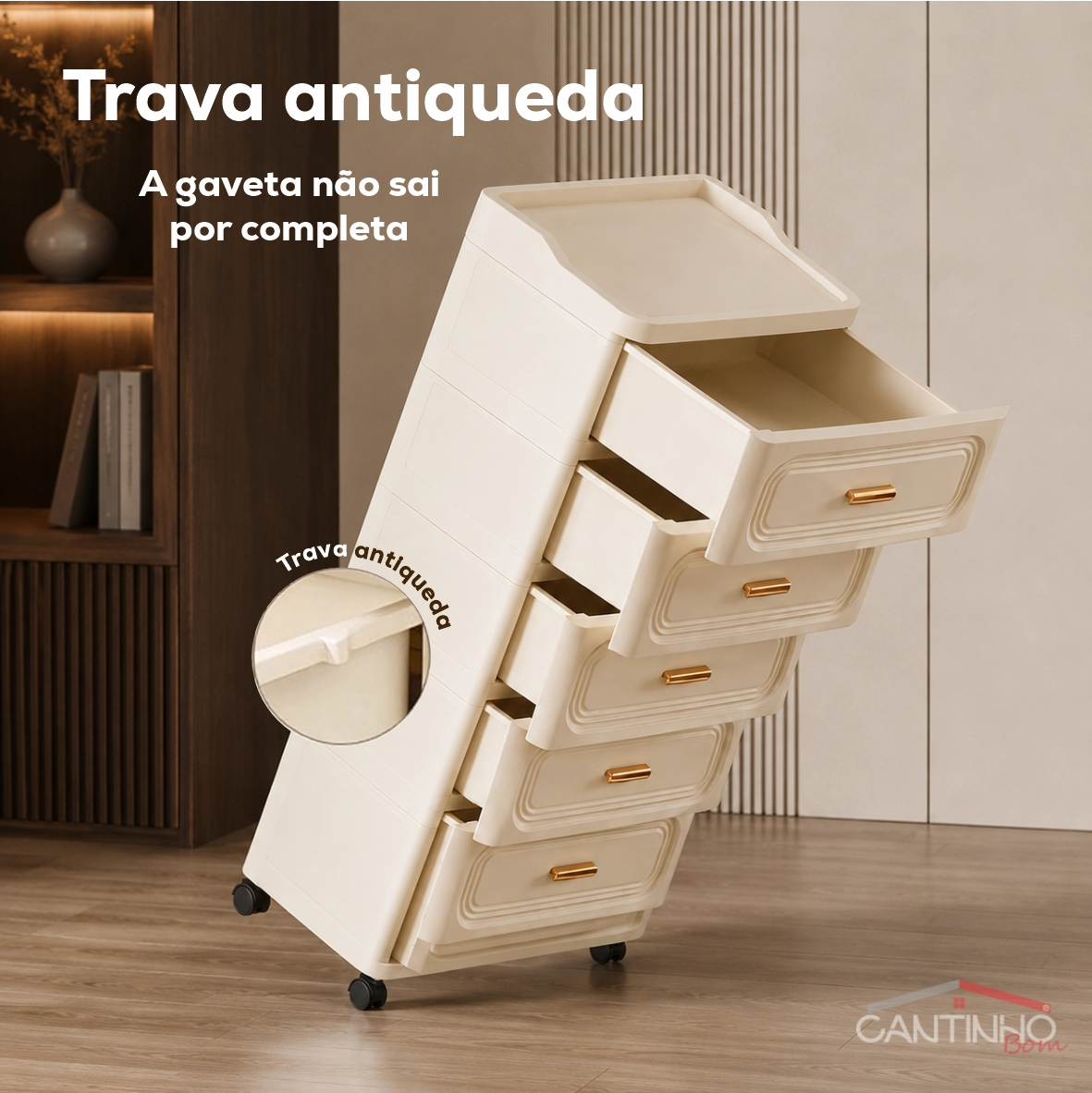 Gaveteiro Multiuso com Rodinhas OrganizaMax™ + BRINDE: Cesto De Roupa em Bambu - COMPRE 1 LEVE 2
