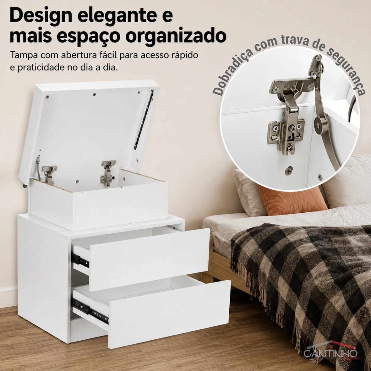 Gaveteiro Inteligente Led Multifuncional c/ Carregador + BRINDE: Tapete Peluciado de 122x183cm - COMPRE 1 LEVE 2