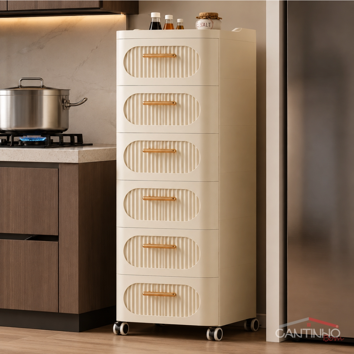 Gaveteiro Multiuso com Rodinhas OrganizaMax™ + BRINDE: Cesto De Roupa em Bambu - COMPRE 1 LEVE 2