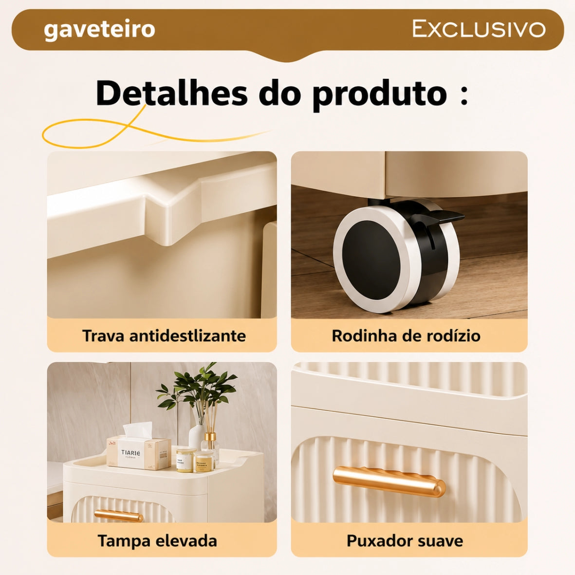 Gaveteiro Multiuso com Rodinhas OrganizaMax™ + BRINDE: Cesto De Roupa em Bambu - COMPRE 1 LEVE 2